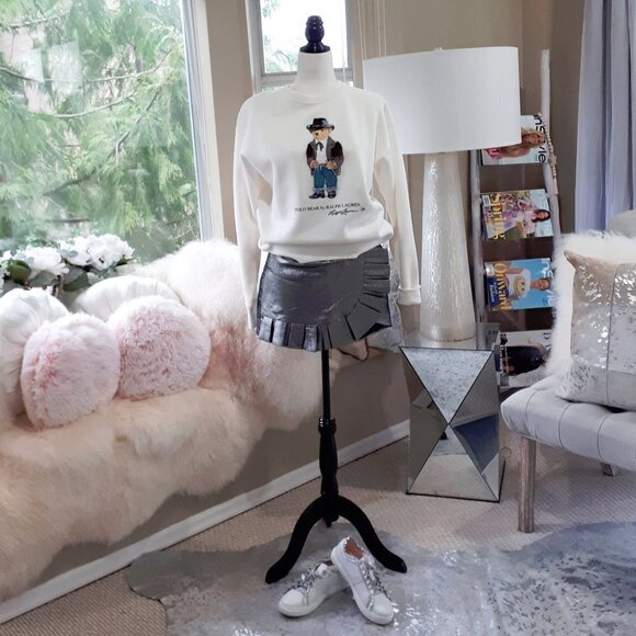 NWT Do+Be charcoal grey silver metallic thread pleated asymmetrical miniskirt, M - Picture 9 of 13